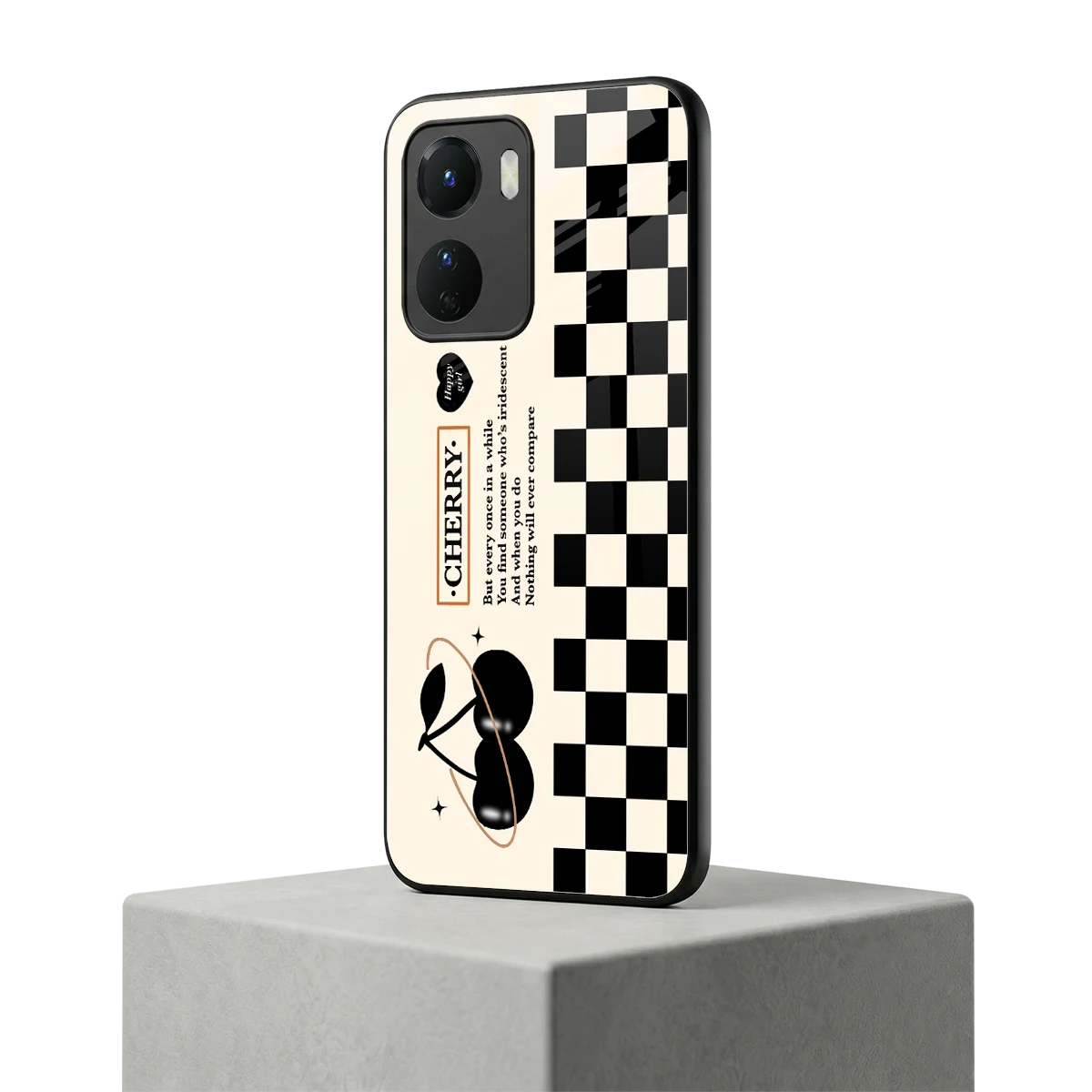 Cherry Checkered vivo y16 mobile cover | shockproof glass phone case