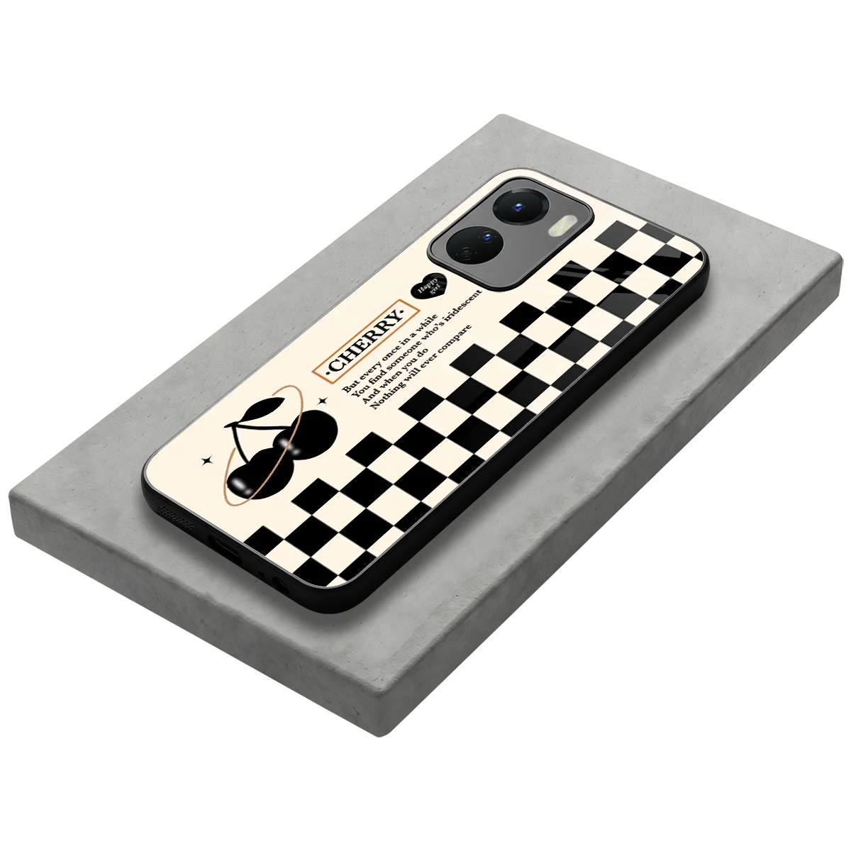 Cherry Checkered stylish phone case for vivo y16 | glossy glass and slim fit