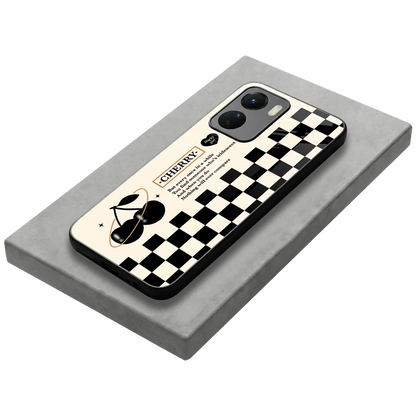 Cherry Checkered stylish phone case for vivo y16 | glossy glass and slim fit