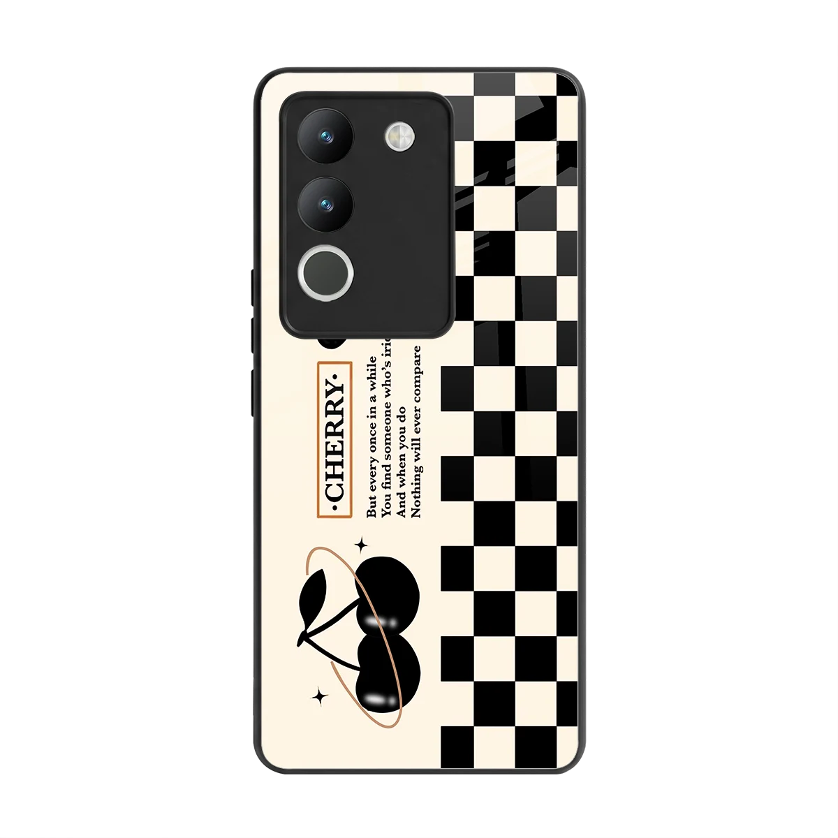 Cherry Checkered back phone cover | glass case for vivo y200 5g