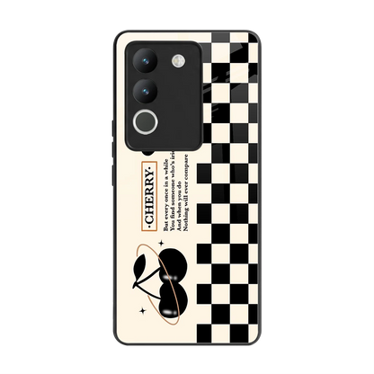 Cherry Checkered back phone cover | glass case for vivo y200 5g