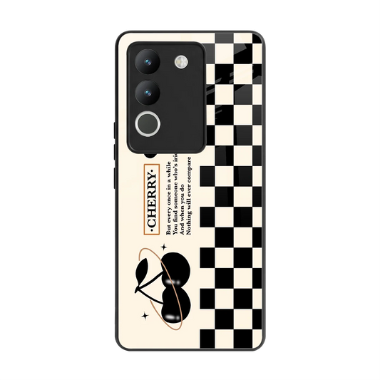 Cherry Checkered back phone cover | glass case for vivo y200 5g