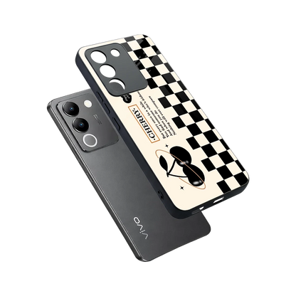 Cherry Checkered sleek vivo y200 5g cover with tempered glass back and TPU edges