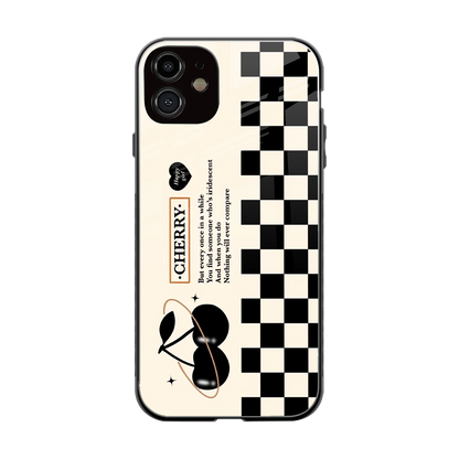 Cherry Checkered back phone cover | glass case for iphone 12