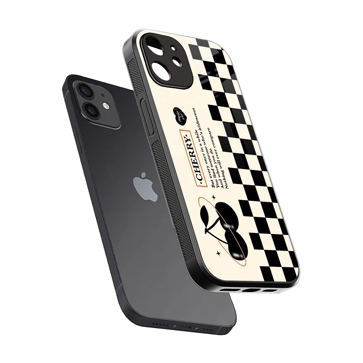 Cherry Checkered sleek iphone 12 cover with tempered glass back and TPU edges