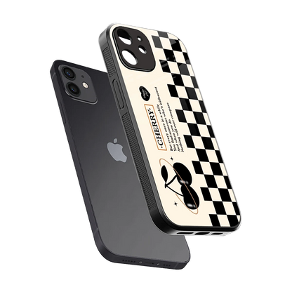 Cherry Checkered sleek iphone 12 cover with tempered glass back and TPU edges
