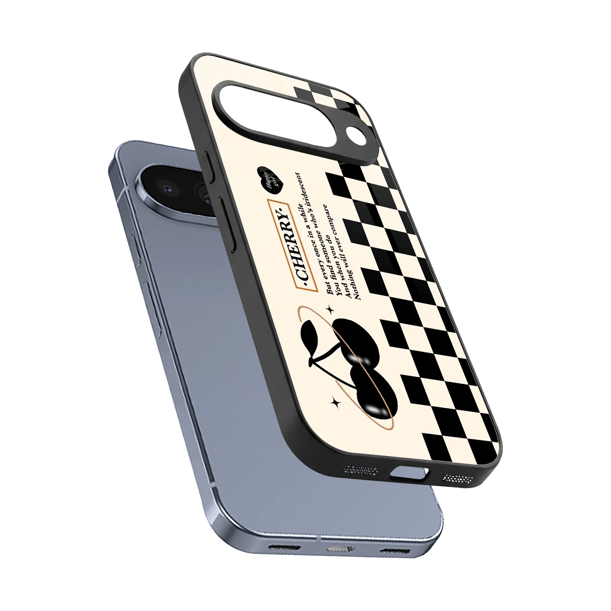 Cherry Checkered sleek google pixel 10 cover with tempered glass back and TPU edges