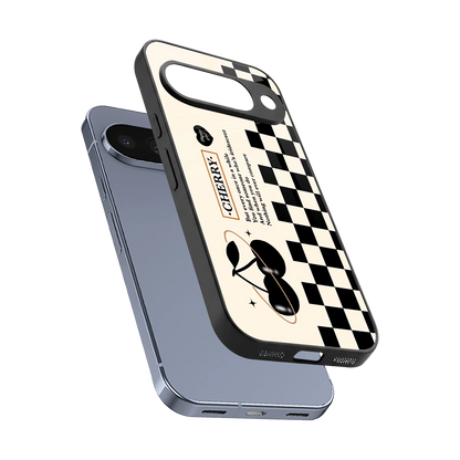 Cherry Checkered sleek google pixel 10 cover with tempered glass back and TPU edges