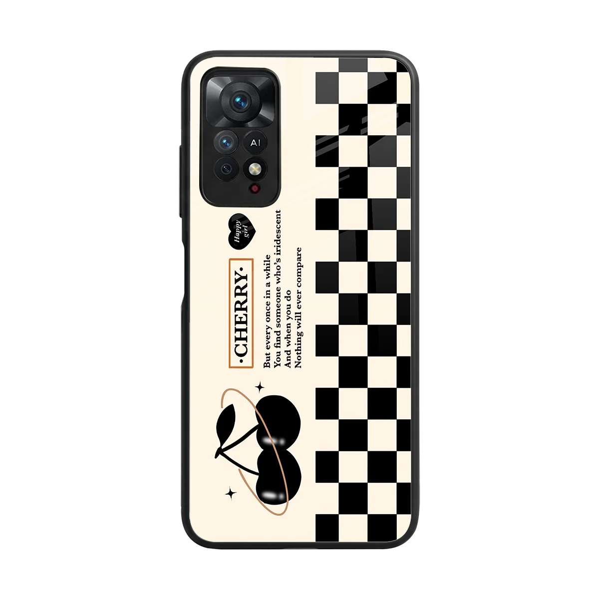 Cherry Checkered back phone cover | glass case for redmi note 11 pro
