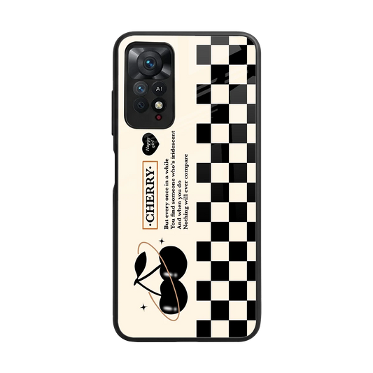 Cherry Checkered back phone cover | glass case for redmi note 11 pro