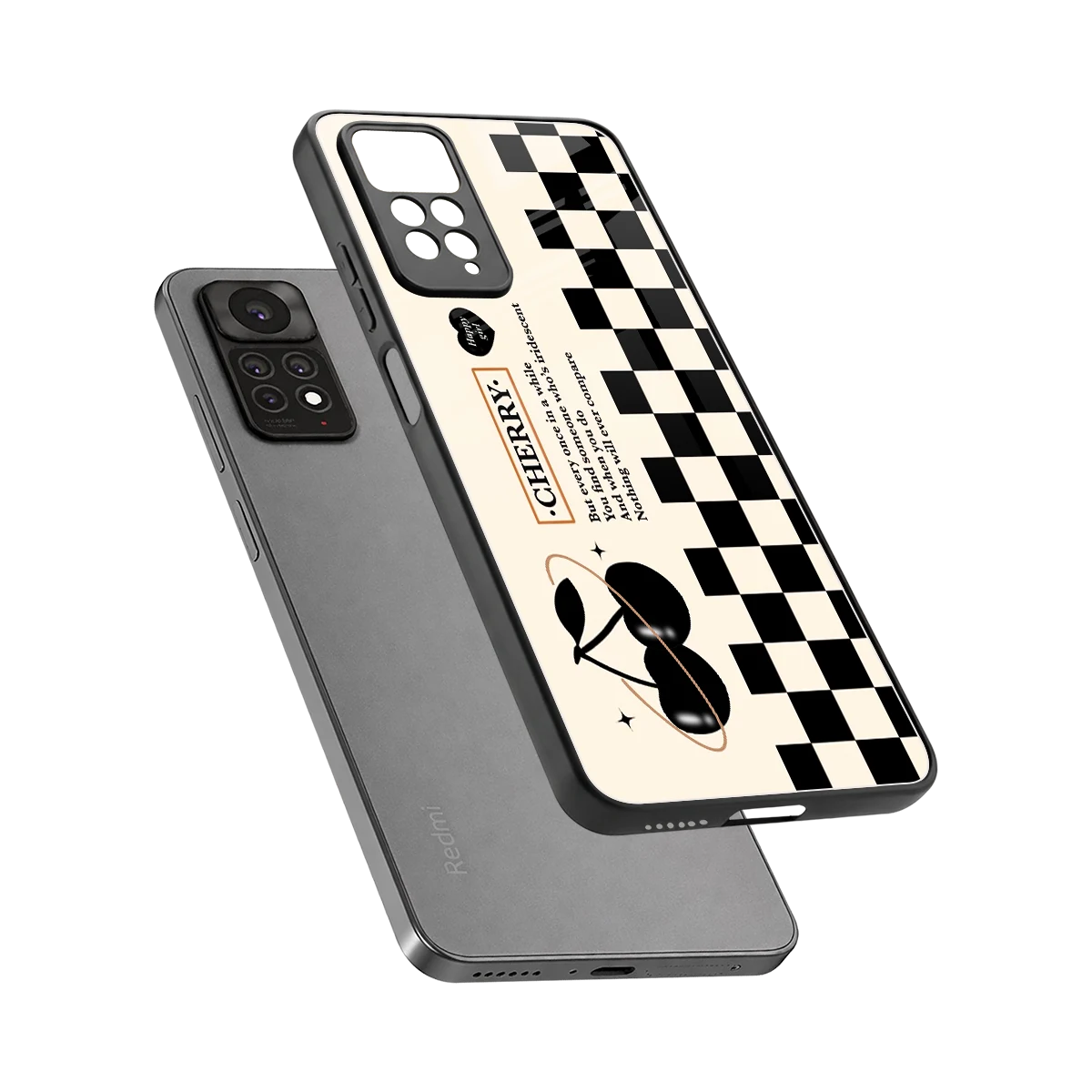 Cherry Checkered sleek redmi note 11 pro cover with tempered glass back and TPU edges