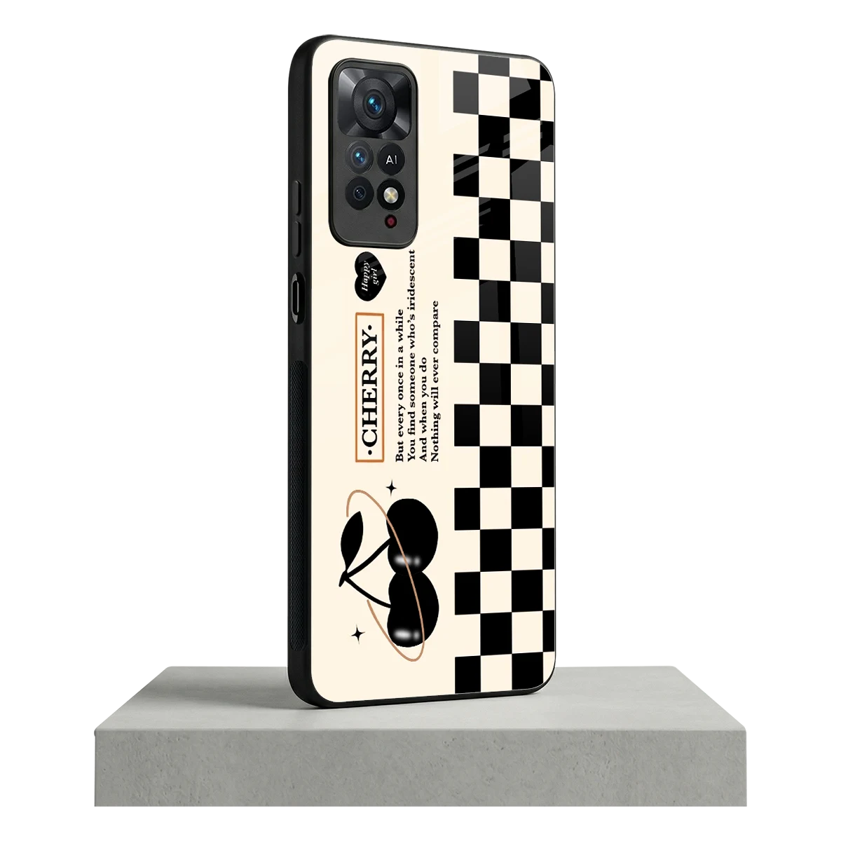 Cherry Checkered redmi note 11 pro mobile cover | shockproof glass phone case
