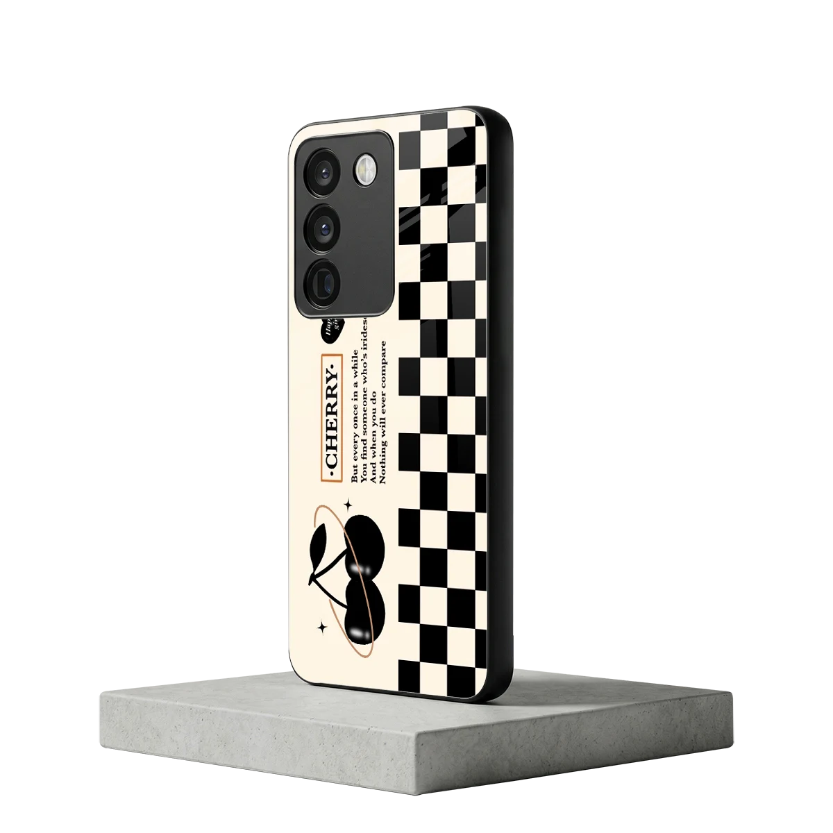 Cherry Checkered vivo y200 5g mobile cover | shockproof glass phone case