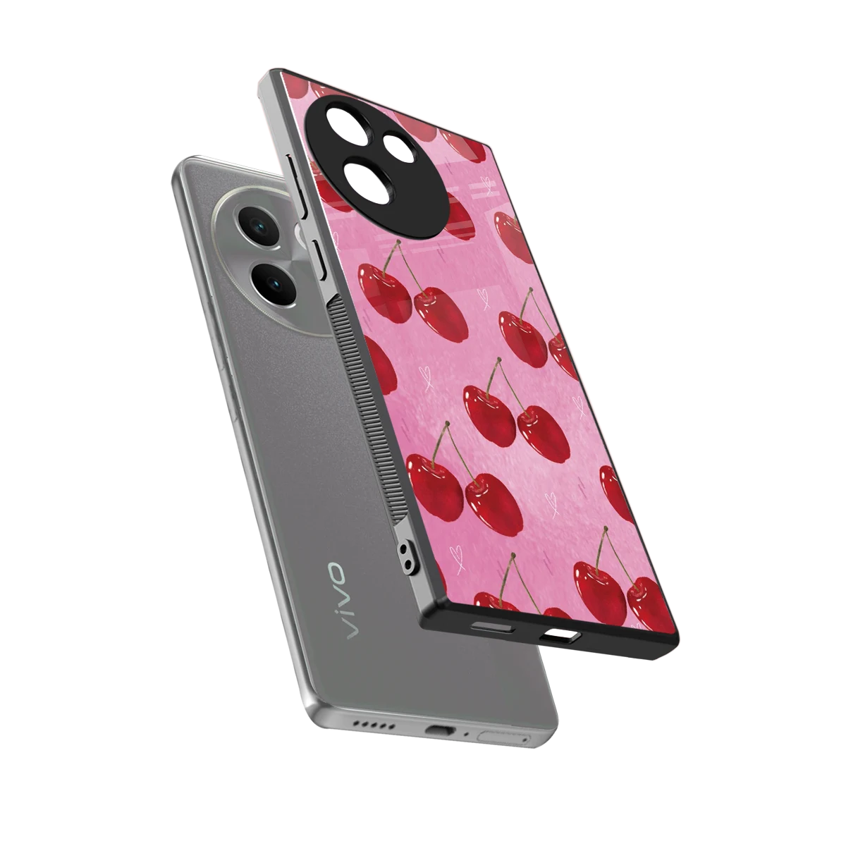 Cherrylicious sleek vivo v30e cover with tempered glass back and TPU edges