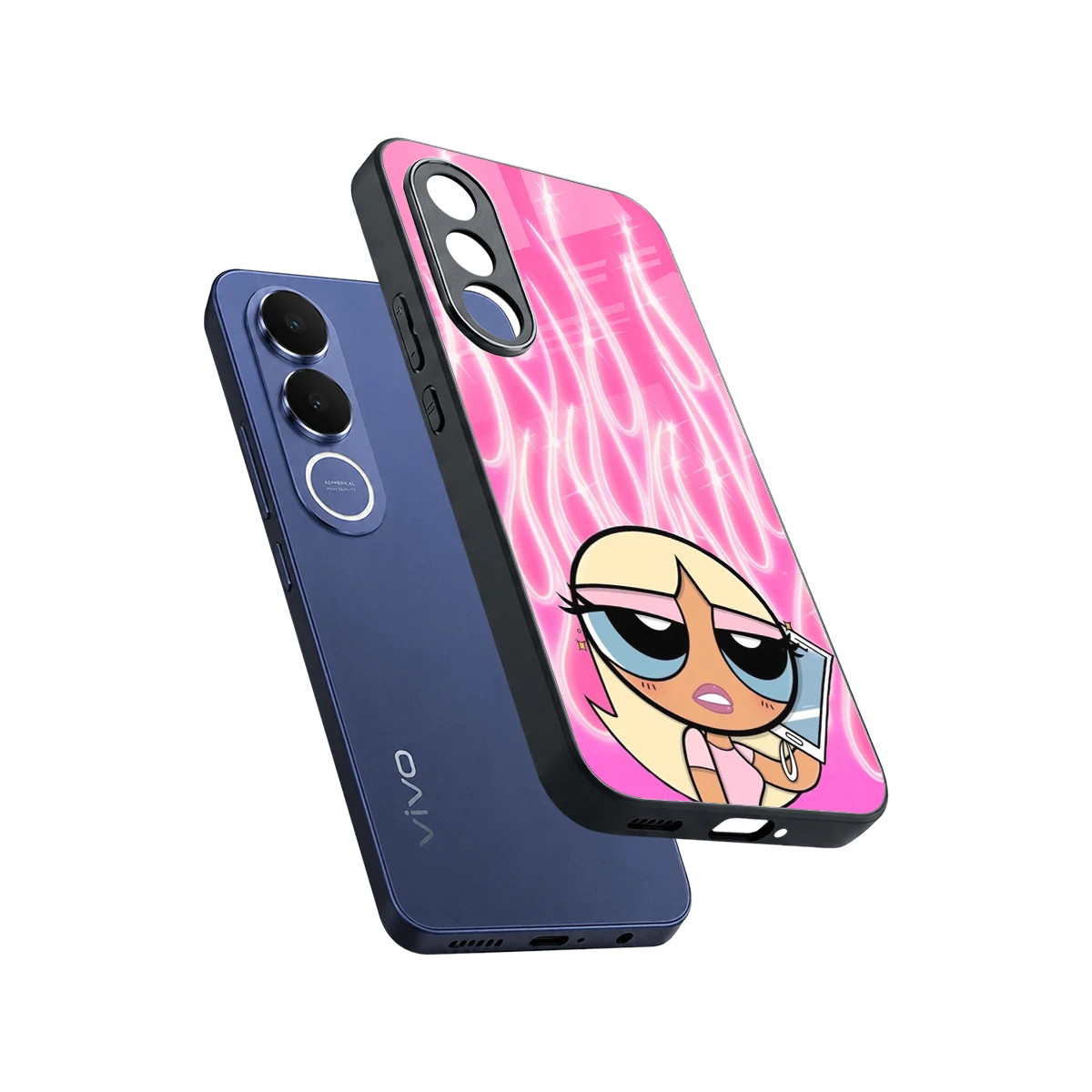 Chic Blaze sleek vivo v70 fe cover with tempered glass back and TPU edges