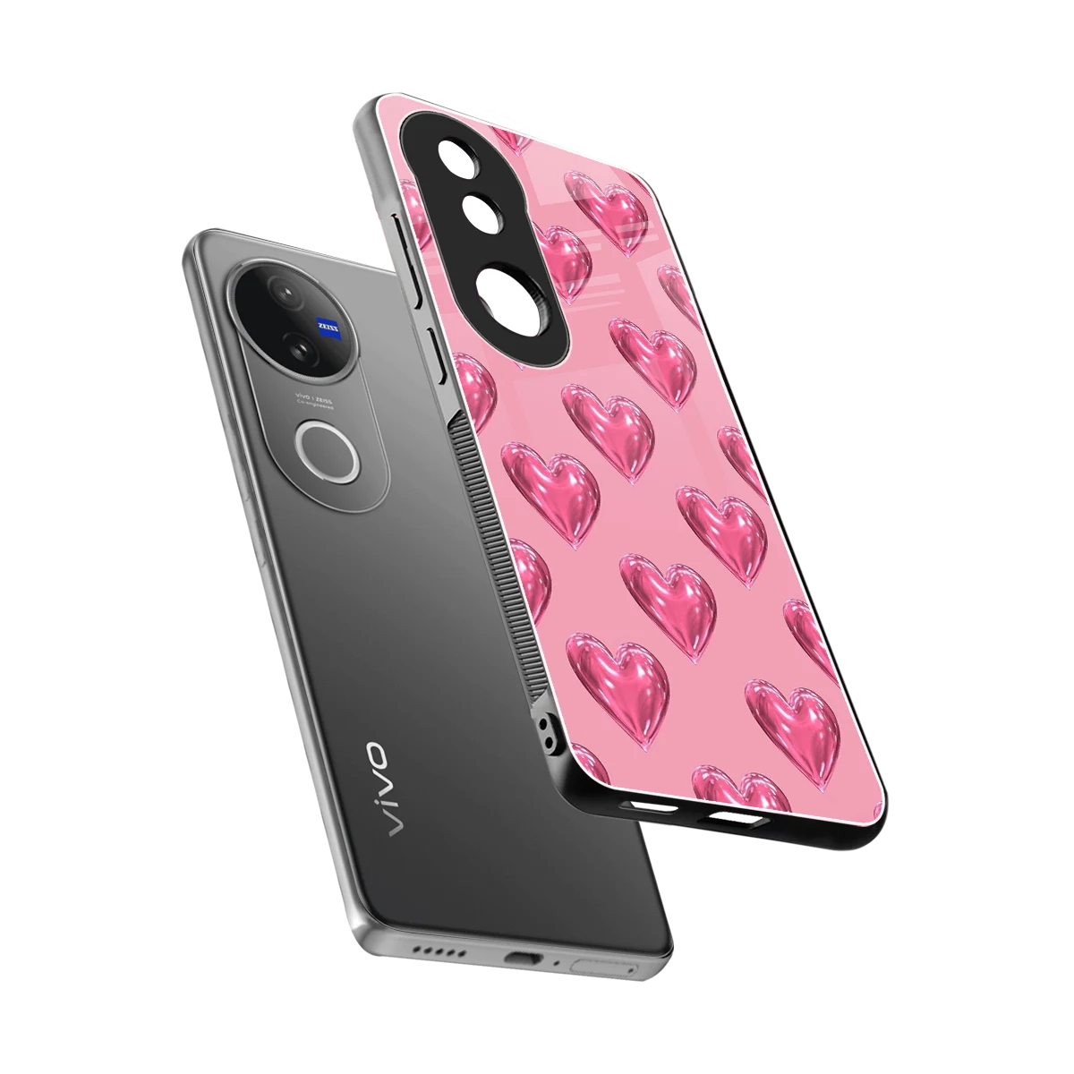 Chrome Blush sleek vivo v50 cover with tempered glass back and TPU edges