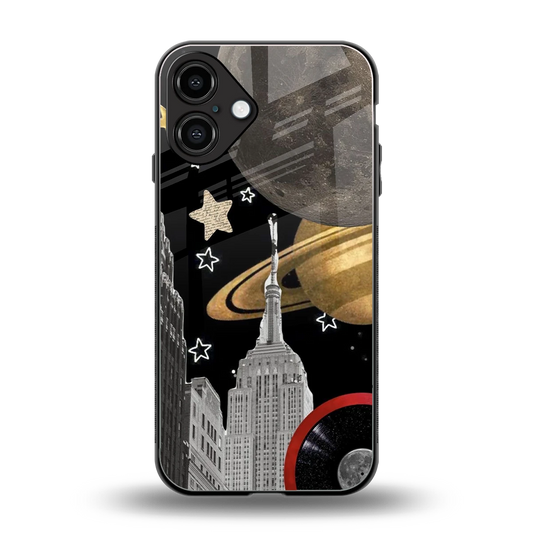 City Cosmos back phone cover | glass case for iphone 16 plus