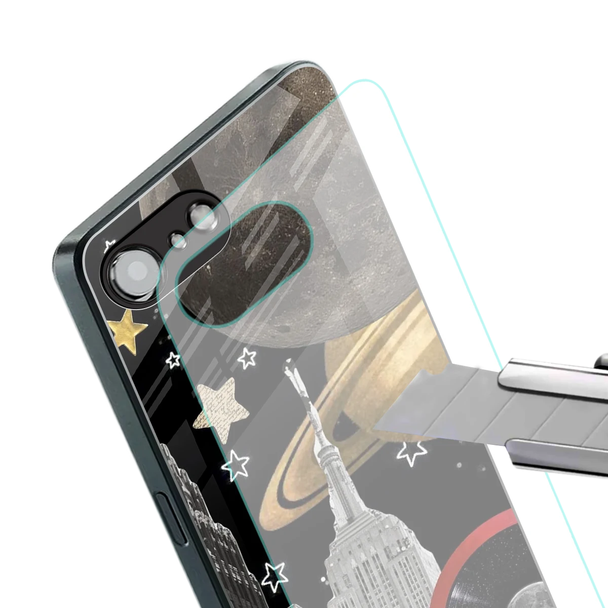City Cosmos stylish phone case for iphone 16e | glossy glass and slim fit