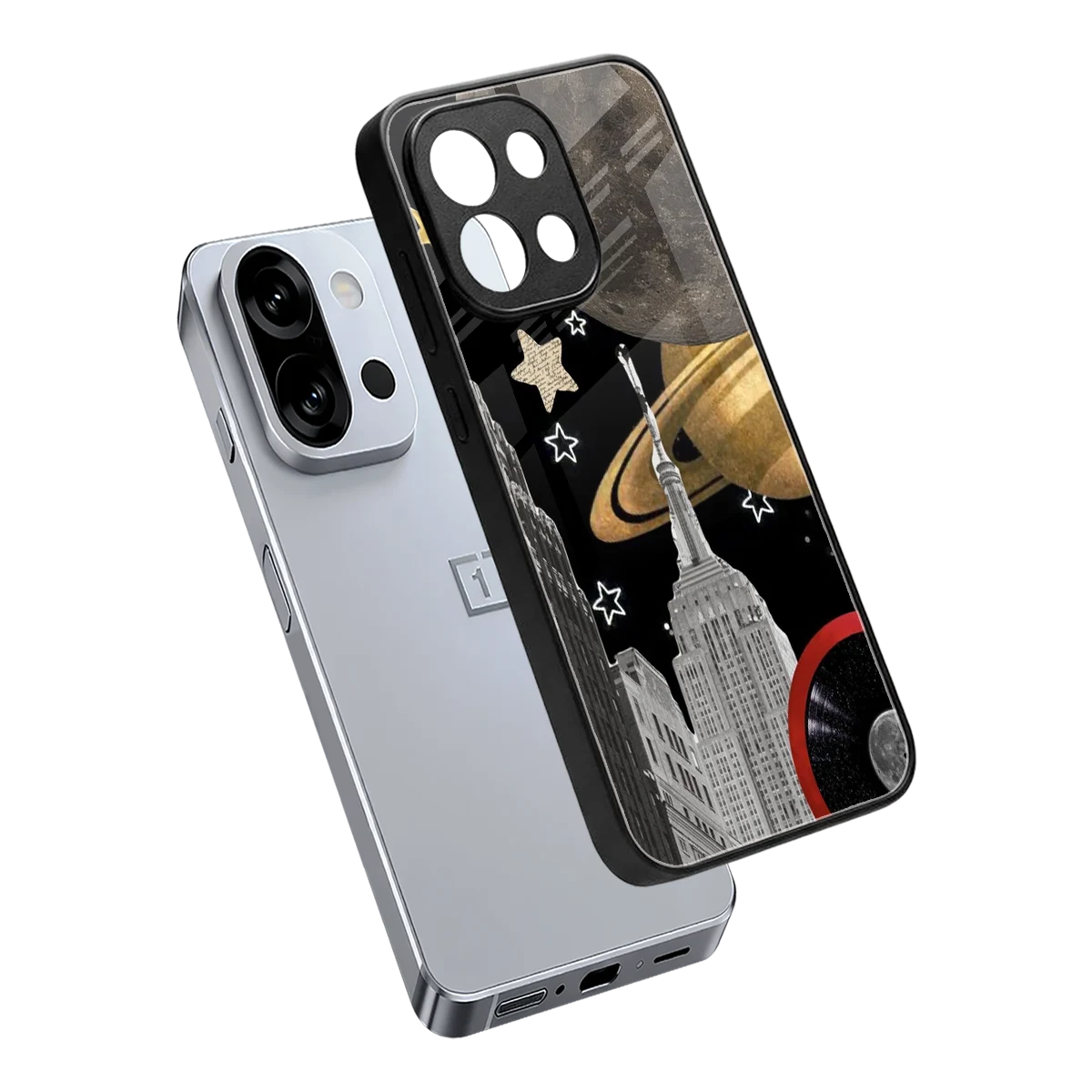 City Cosmos sleek oneplus 13s cover with tempered glass back and TPU edges