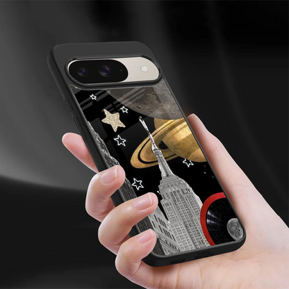 City Cosmos sleek google pixel 9 cover with tempered glass back and TPU edges