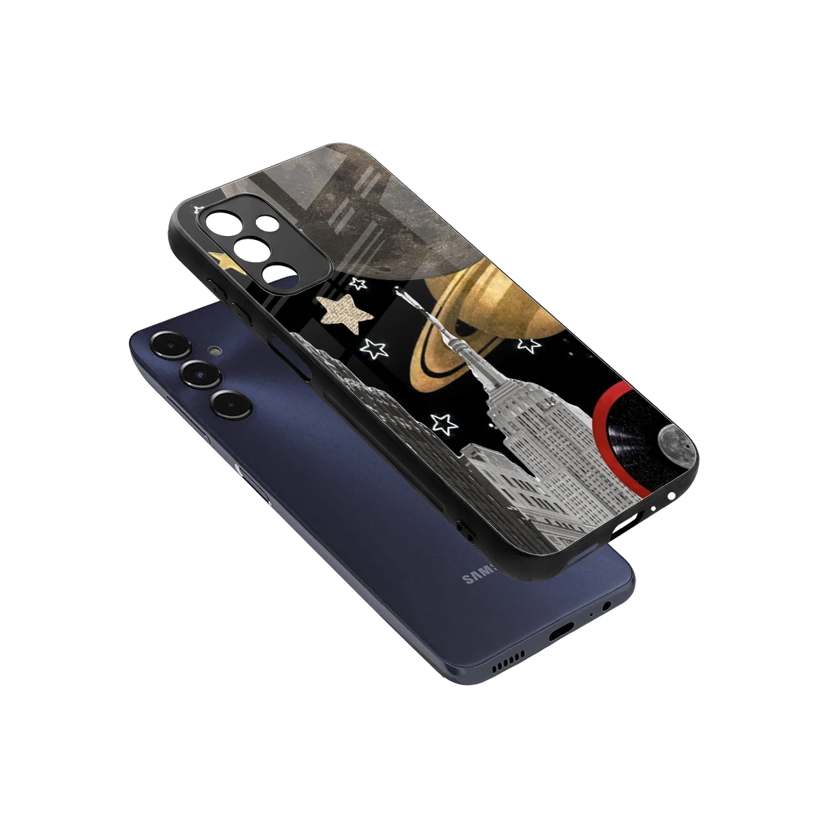 City Cosmos sleek samsung galaxy m14 5g cover with tempered glass back and TPU edges