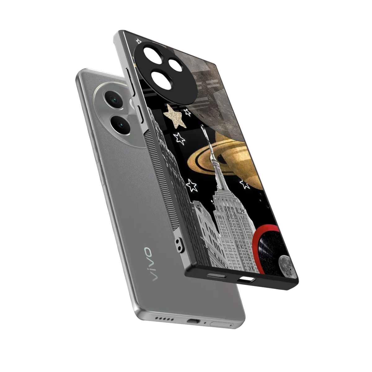 City Cosmos sleek vivo v30e cover with tempered glass back and TPU edges