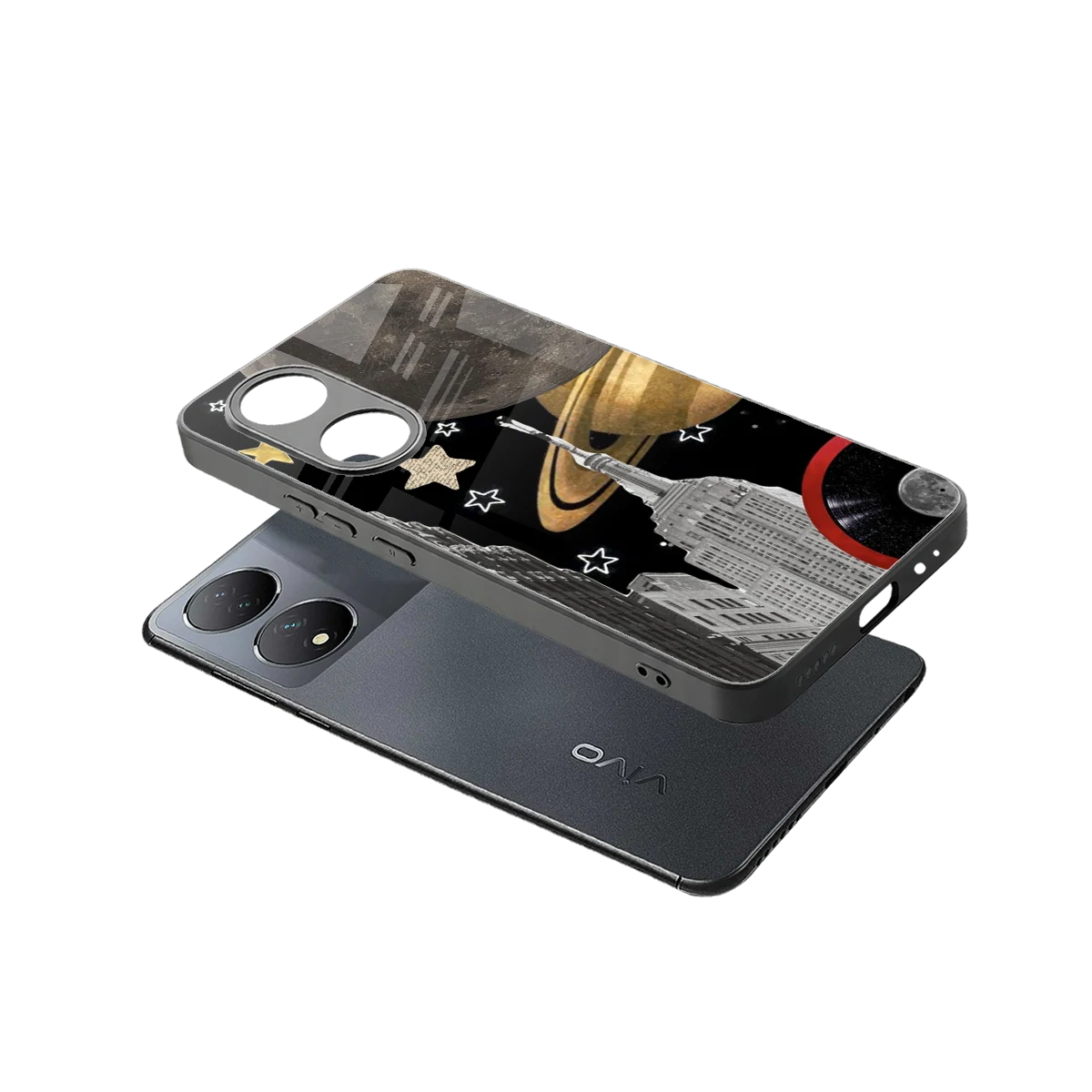 City Cosmos sleek Vivo-y100 cover with tempered glass back and TPU edges