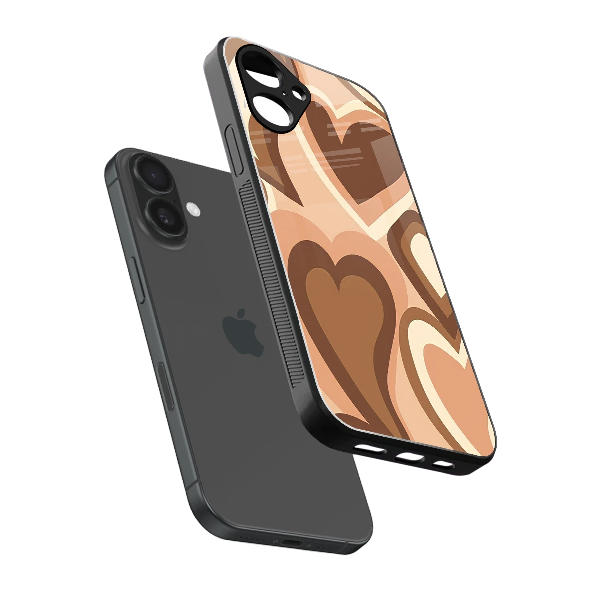 Cocoa Heartbeat sleek iPhone 16 cover with tempered glass back and TPU edges
