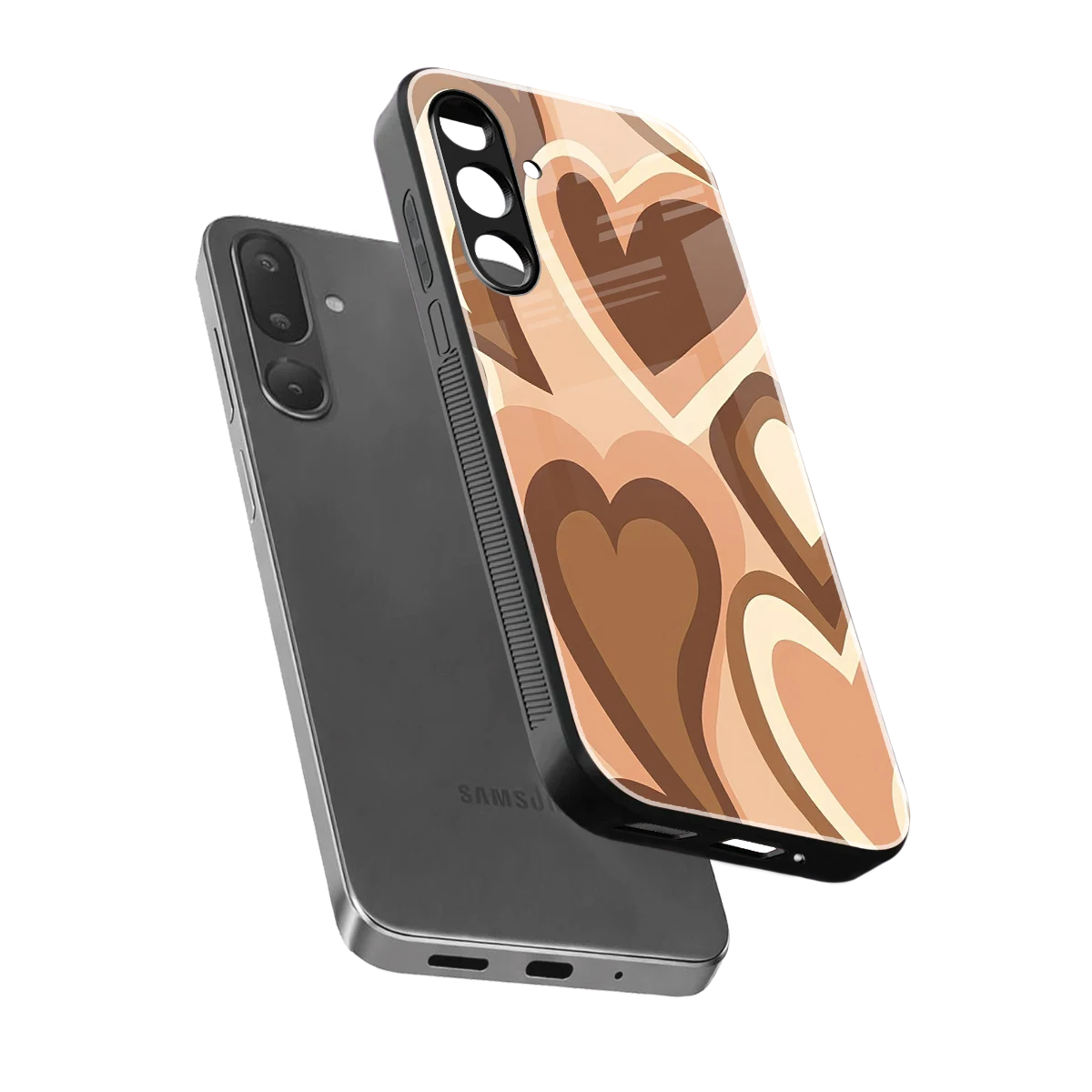 Cocoa Heartbeat sleek samsung galaxy m56 5g cover with tempered glass back and TPU edges
