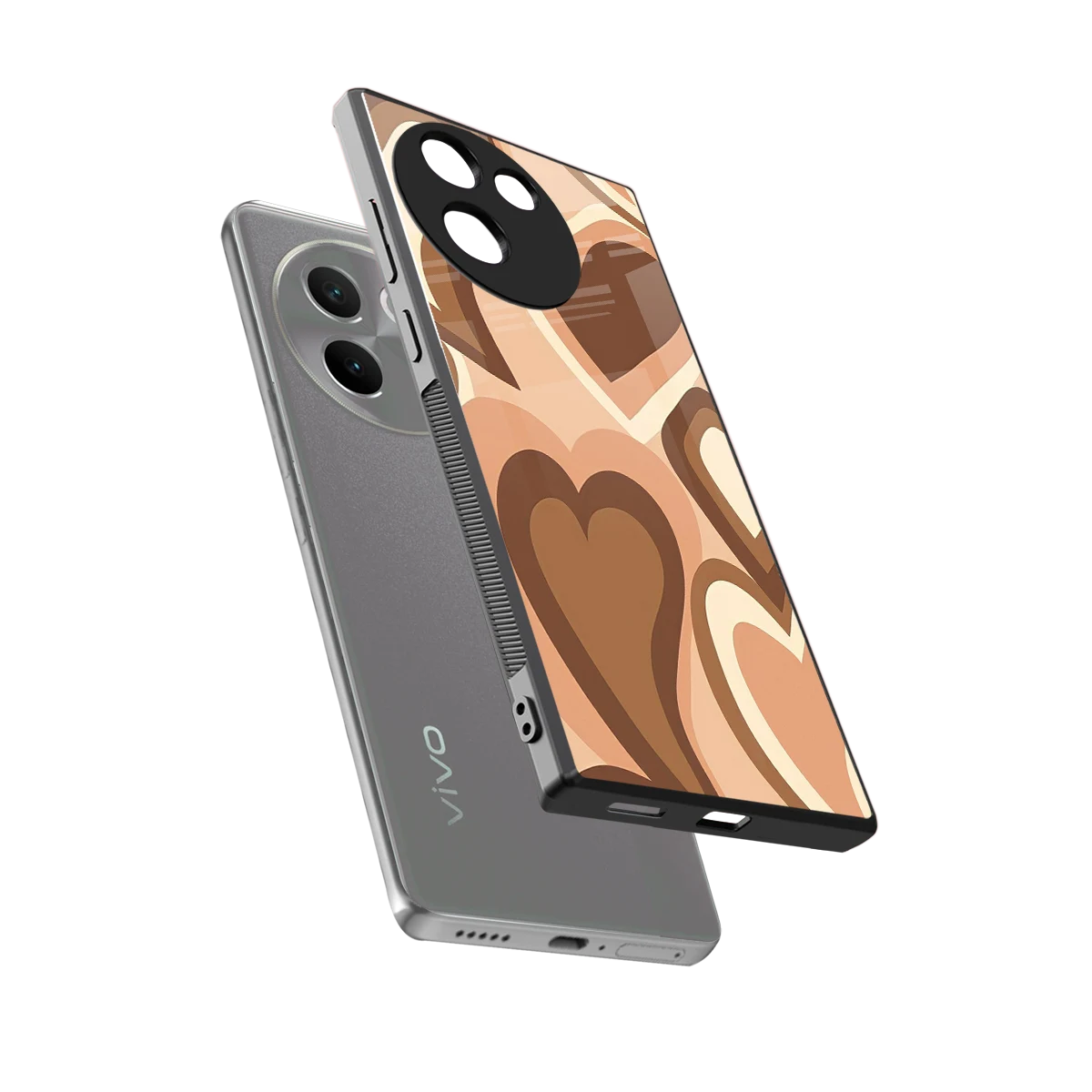 Cocoa Heartbeat sleek vivo v30e cover with tempered glass back and TPU edges