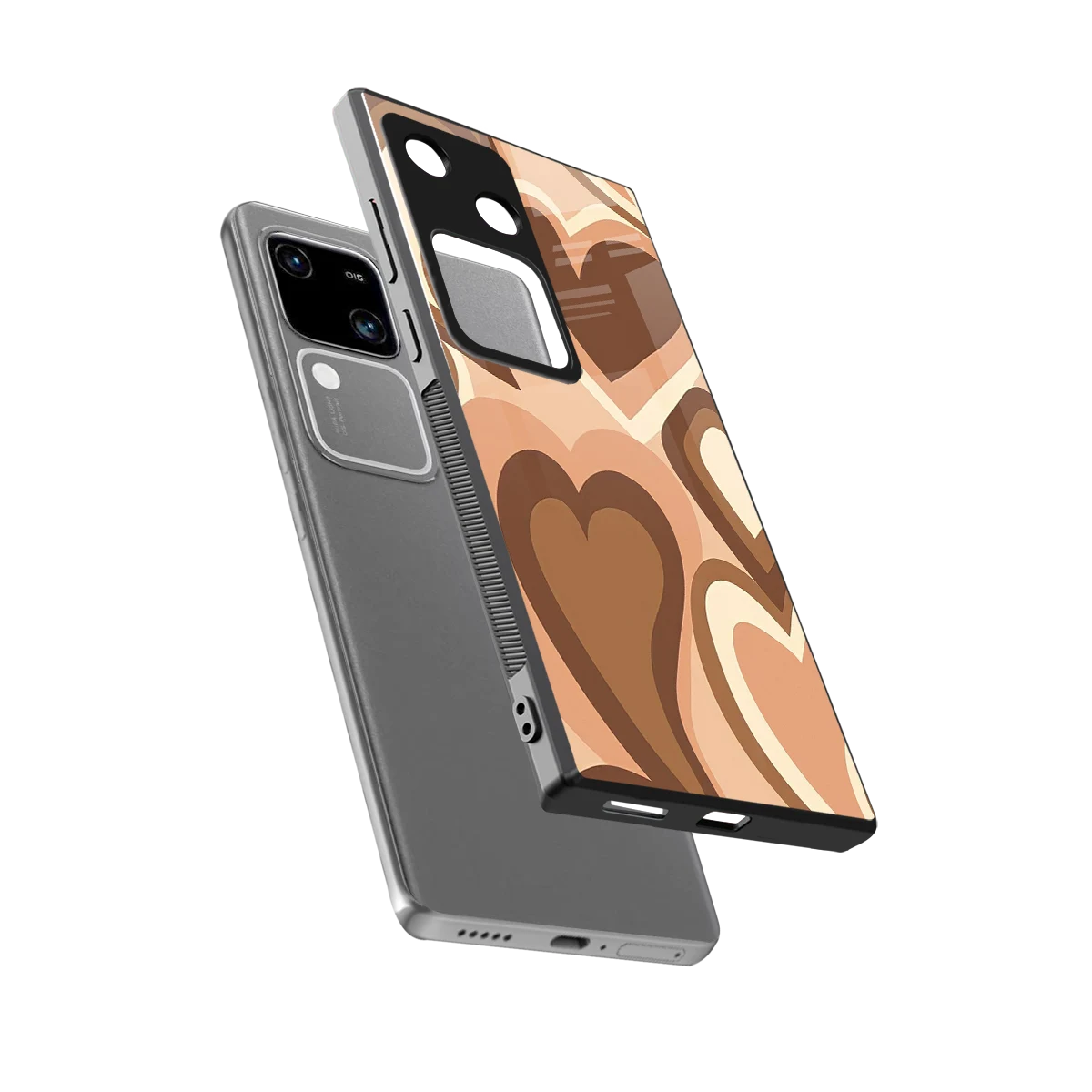 Cocoa Heartbeat sleek vivo v30 cover with tempered glass back and TPU edges