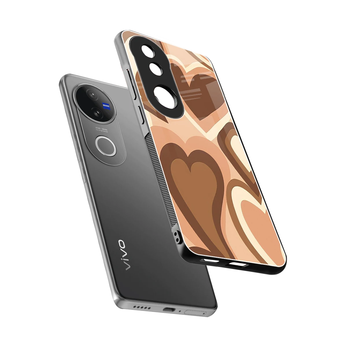 Cocoa Heartbeat sleek vivo v50 cover with tempered glass back and TPU edges