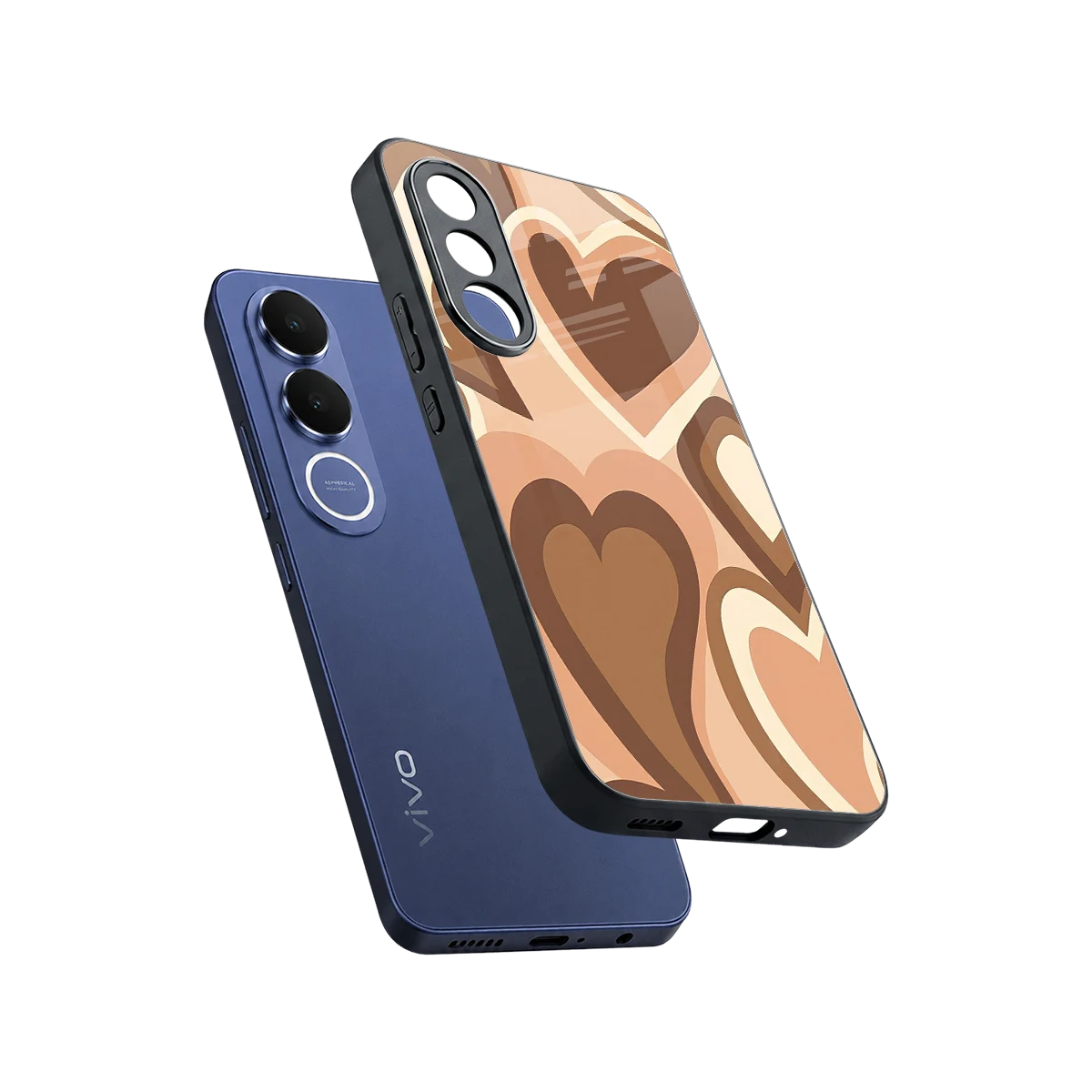 Cocoa Heartbeat sleek vivo v70 fe cover with tempered glass back and TPU edges