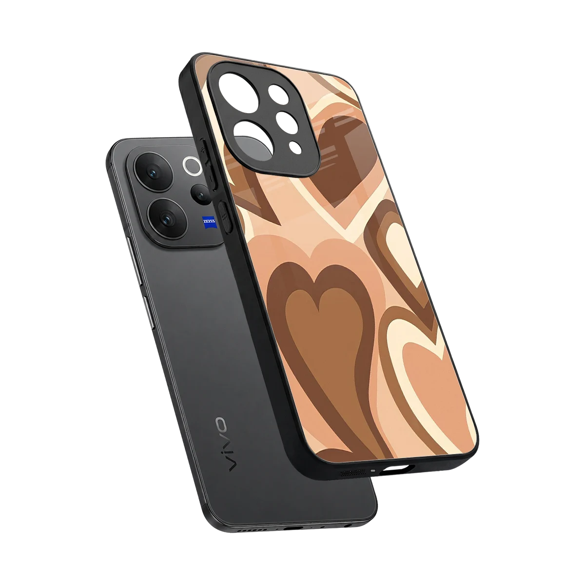 Cocoa Heartbeat sleek vivo v70 cover with tempered glass back and TPU edges