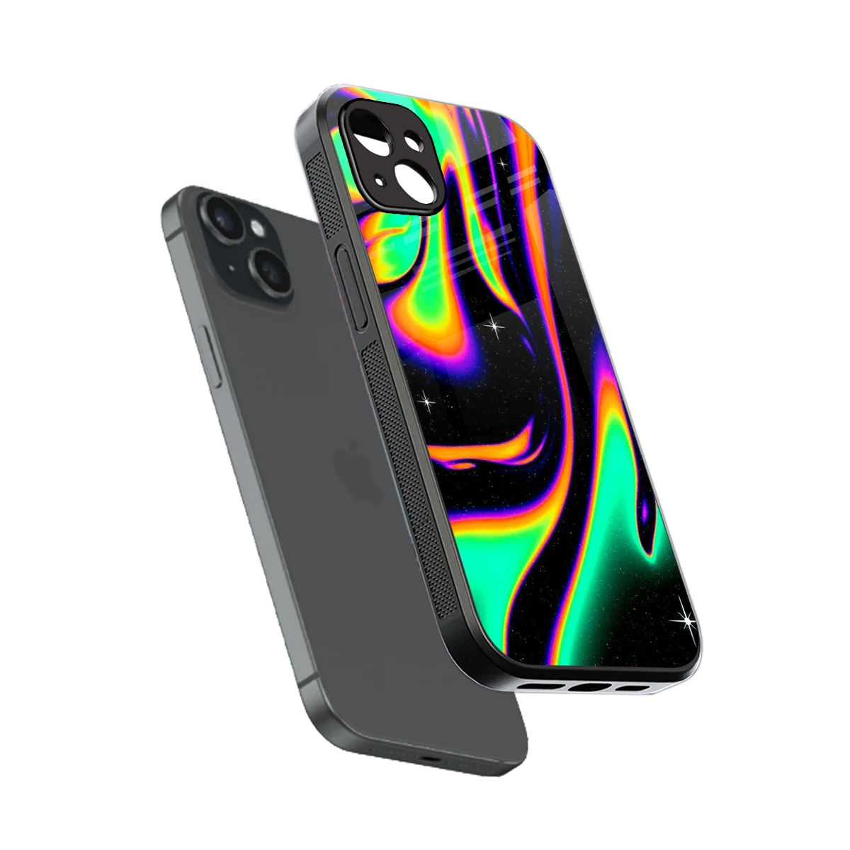 Cosmic Mirage sleek iphone 14 plus cover with tempered glass back and TPU edges