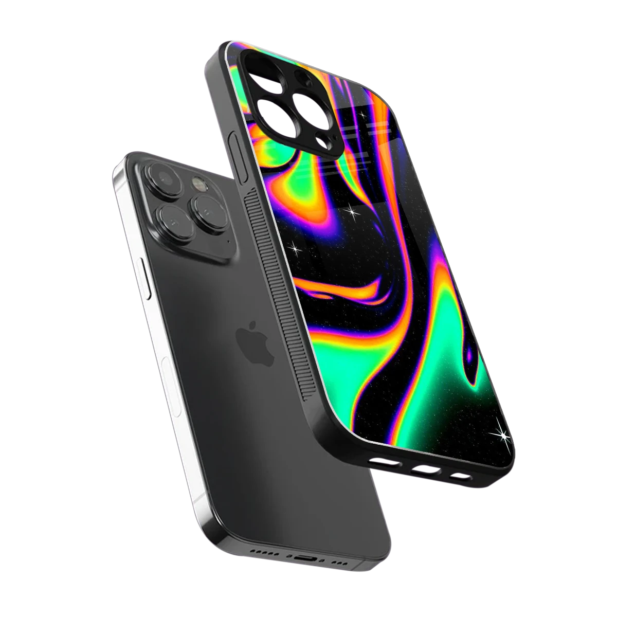 Cosmic Mirage sleek iphone 15 pro cover with tempered glass back and TPU edges