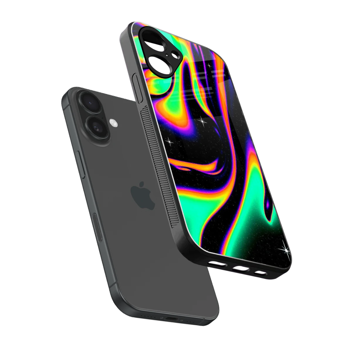 Cosmic Mirage sleek iPhone 16 cover with tempered glass back and TPU edges