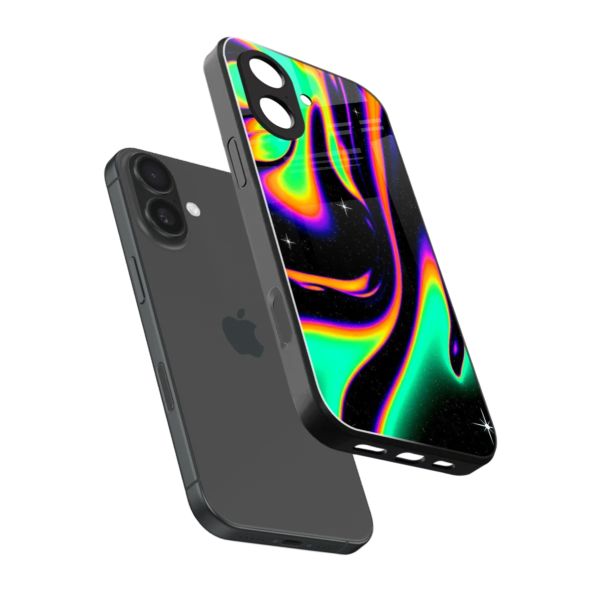 Cosmic Mirage sleek iphone 17 cover with tempered glass back and TPU edges