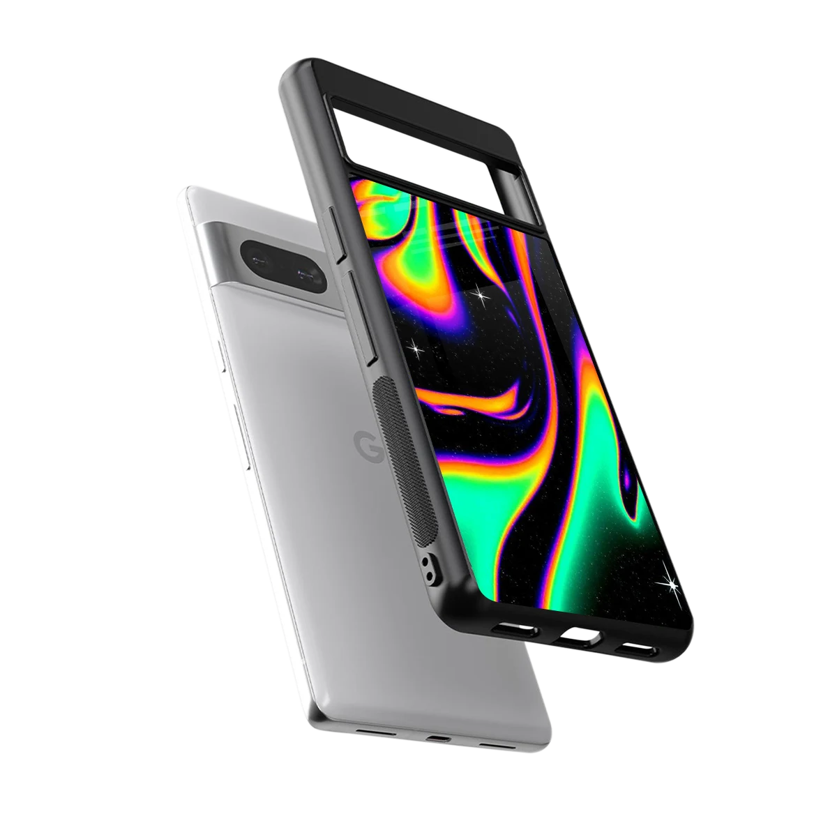 Cosmic Mirage sleek google pixel 7 cover with tempered glass back and TPU edges