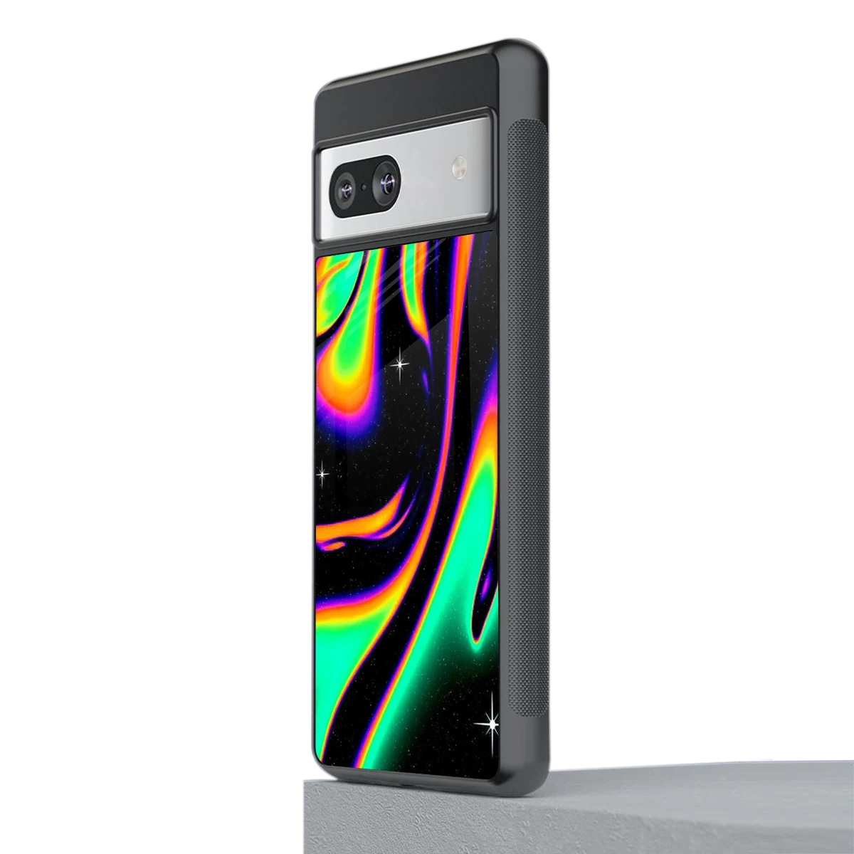 Cosmic Mirage stylish phone case for google pixel 7a | glossy glass and slim fit