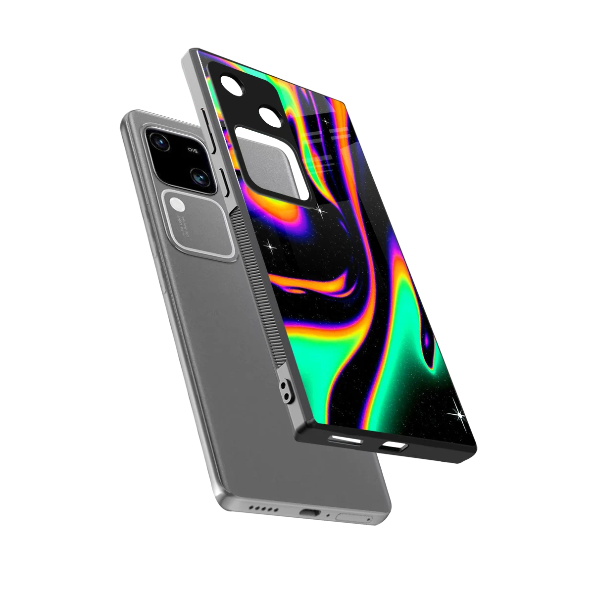 Cosmic Mirage sleek vivo v30 cover with tempered glass back and TPU edges