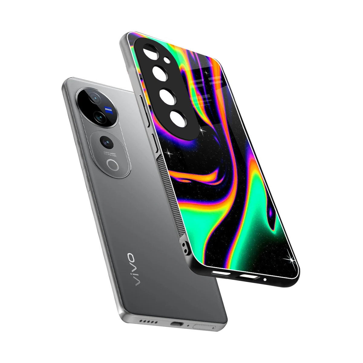 Cosmic Mirage sleek vivo v40 pro cover with tempered glass back and TPU edges