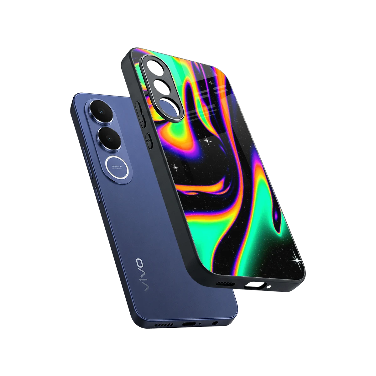 Cosmic Mirage sleek vivo v70 fe cover with tempered glass back and TPU edges