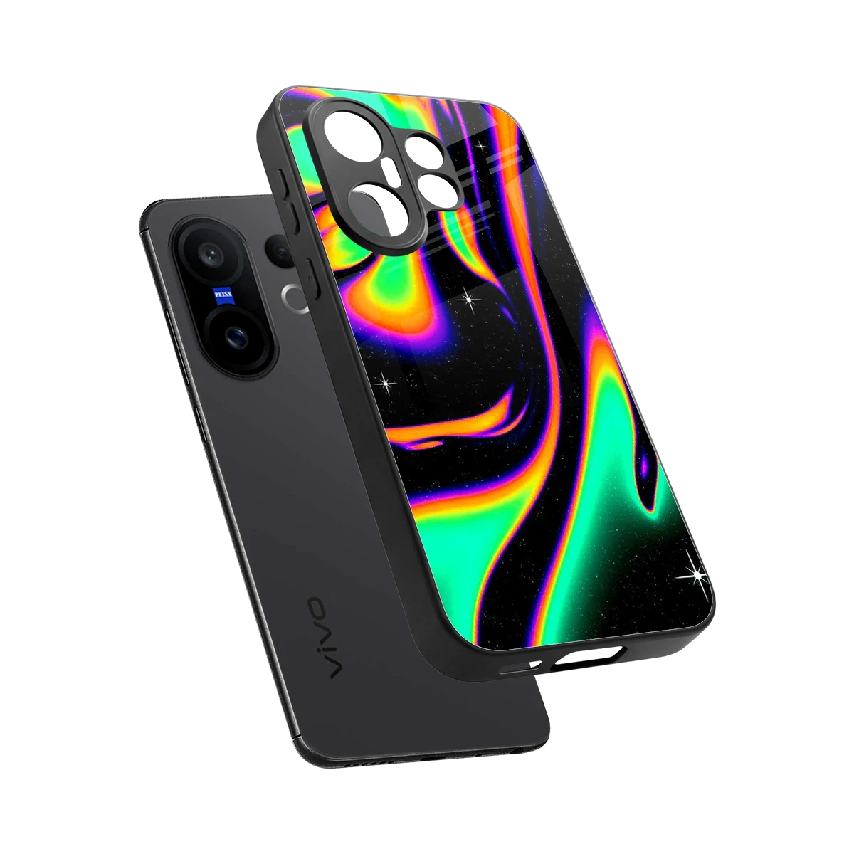 Cosmic Mirage sleek vivo x200 fe cover with tempered glass back and TPU edges