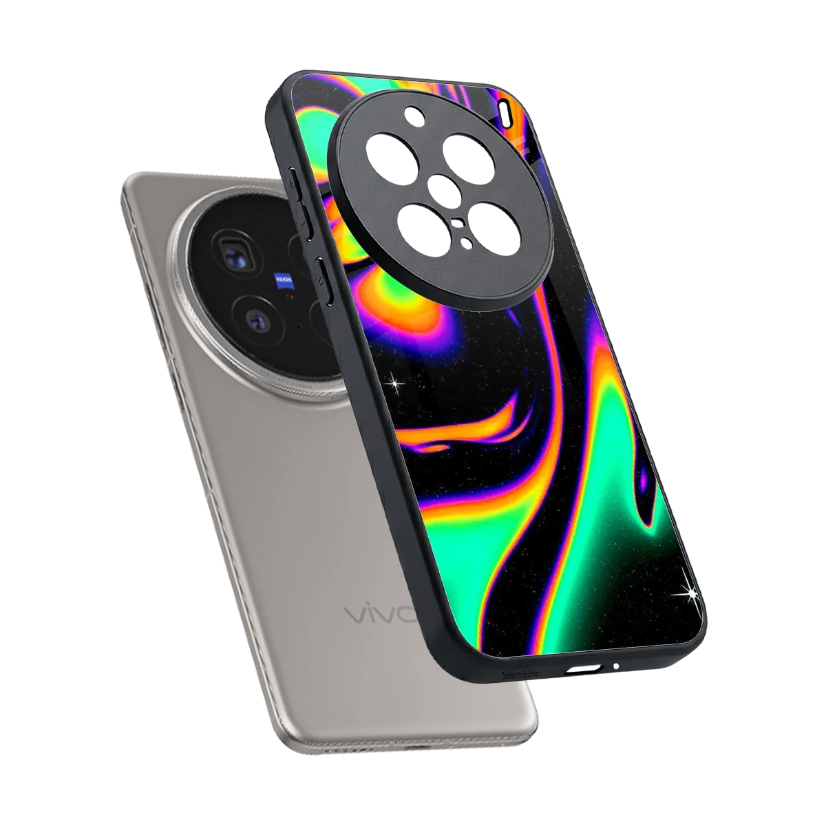 Cosmic Mirage sleek vivo x200 pro cover with tempered glass back and TPU edges