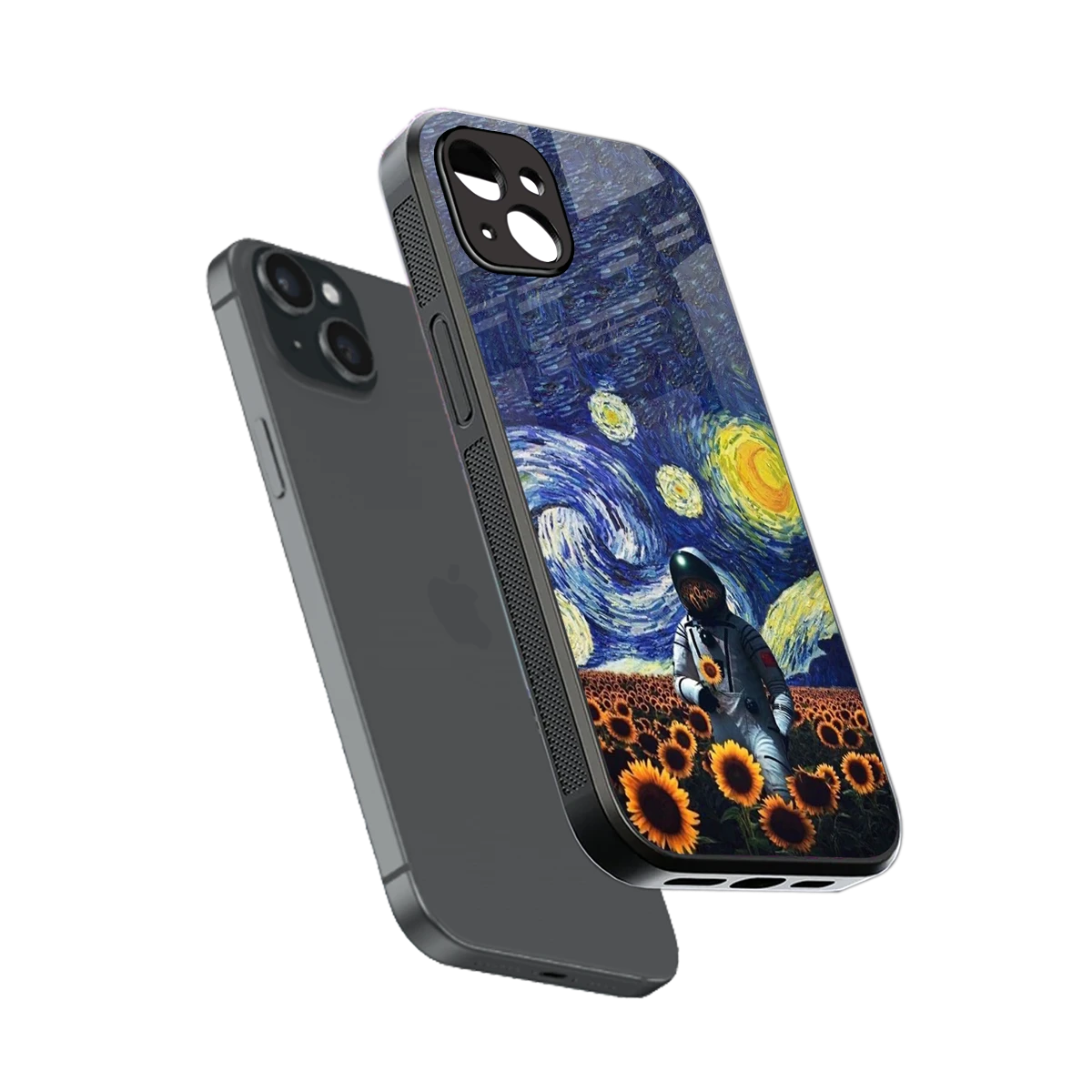 Cosmic Night sleek iphone 14 plus cover with tempered glass back and TPU edges