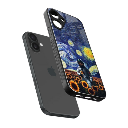 Cosmic Night sleek iphone 16 plus cover with tempered glass back and TPU edges