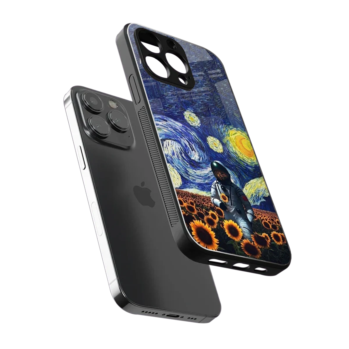 Cosmic Night sleek iphone 16 pro max cover with tempered glass back and TPU edges