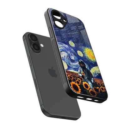 Cosmic Night sleek iPhone 16 cover with tempered glass back and TPU edges