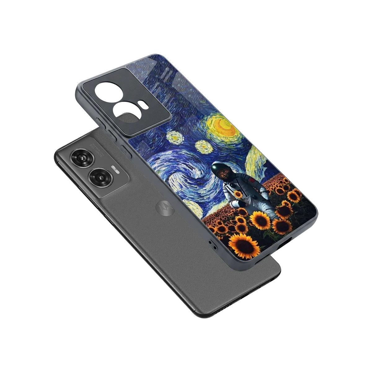 Cosmic Night sleek motorola edge 50 fusion cover with tempered glass back and TPU edges